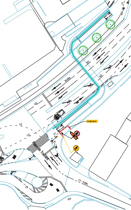 Itinéraire piétons à la place de Traînant