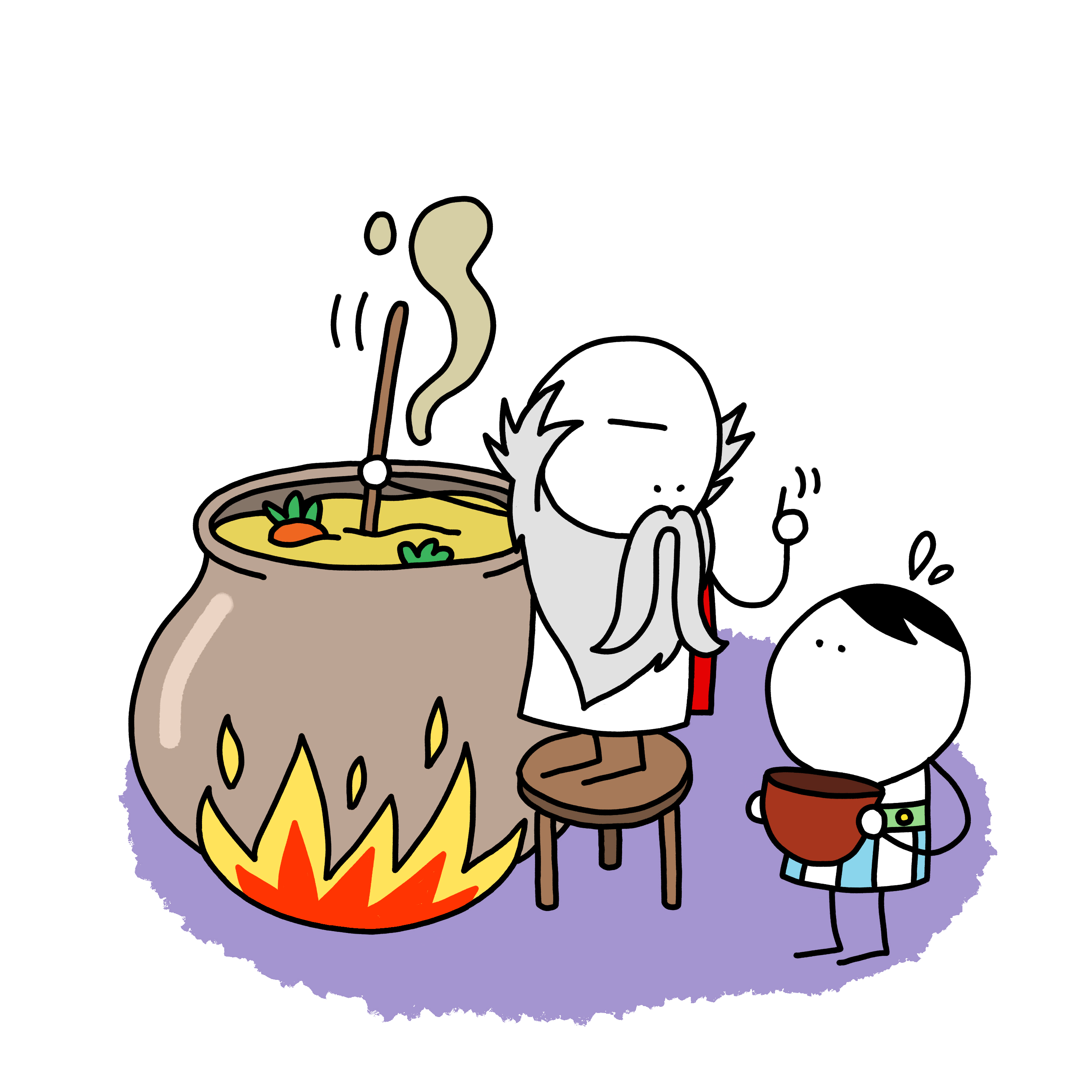 illustration - cuisson d'une grande marmite de soupe