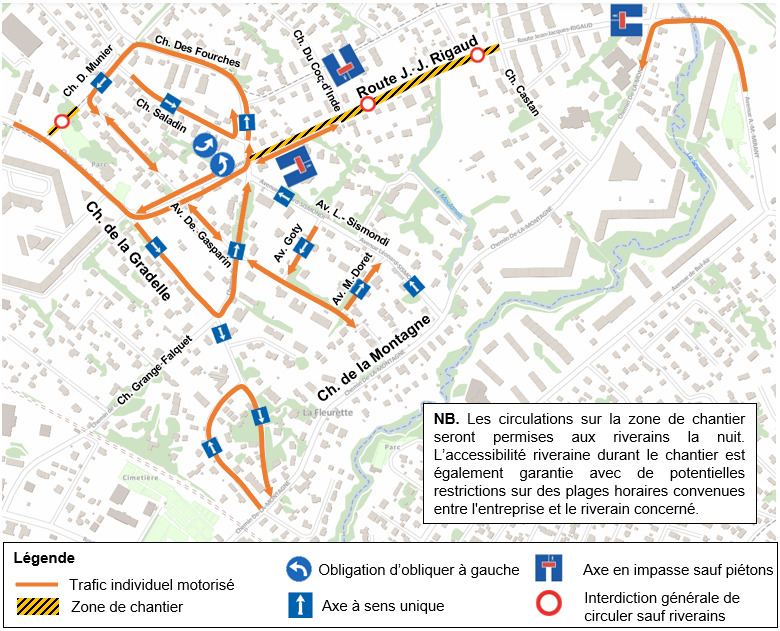 carte des fermetures de routes et déviation de l'étape 3.1 des travaux