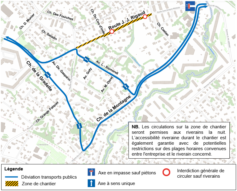 carte de la déviation des lignes de bus de cette étape des travaux