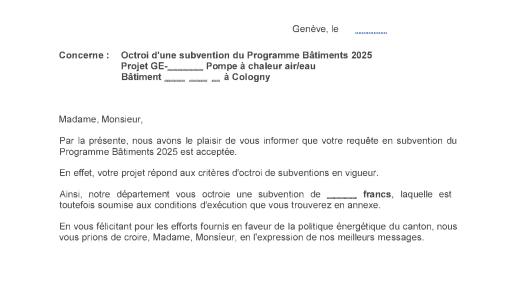 Spéciment de décision OCEN de subventionnement cantonal