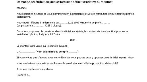 Spécimen de décision Pronovo