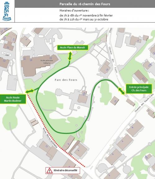 Plan accès piétons du Parc des Fours