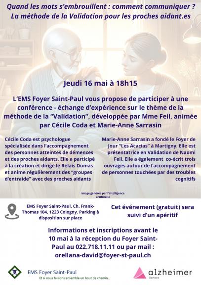 Affiche de la soirée pour proches aidants de l'EMS Foyer Saint-Paul - sur la méthode de la Validation
