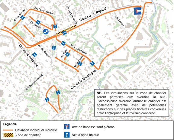 Carte des fermetures de routes et déviation de l'étape 2.4 des travaux