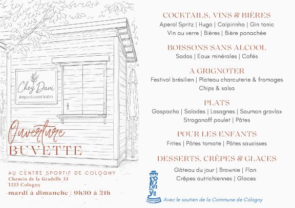 carte de la buvette avec les horaires d'ouverture