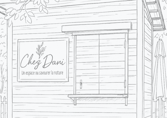 illustration au trait du chalet-buvette