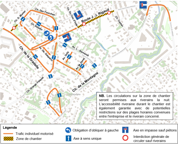 CArte des fermetures de routes et déviations de l'étape 3.2 des travaux