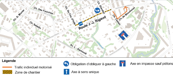 Carte des perturbations de trafic en raison des travaux dès le 18 février 2026 à la route Jean-Jacques Rigaud