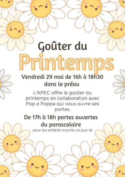 Affiche du goûté de printemps de l'APEC le 29.05.2026