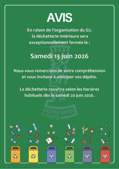 avis de fermeture - déchetterie - 13.06.2026