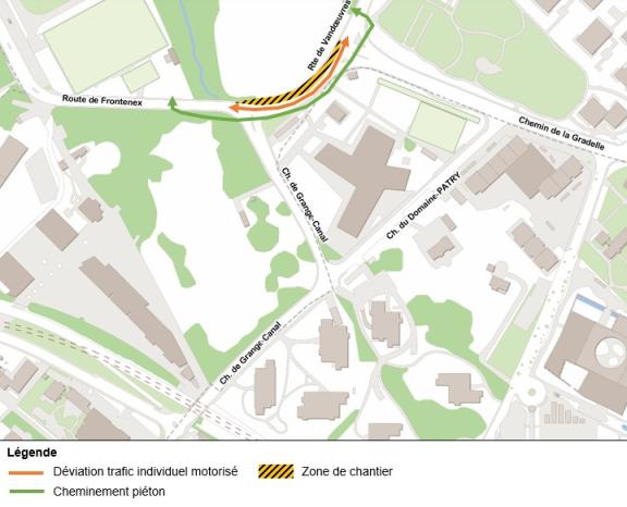 infographie / carte des travaux sur la route de Vandoeuvres dès le 17.08.2026