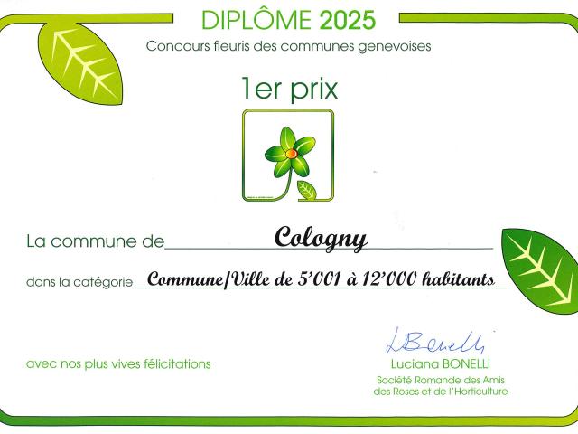 Diplôme du concours fleuri des communes genevoises 2025 (1er prix)