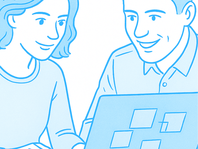 illustration d'un homme et d'une femme utilisant un ordinateur portable