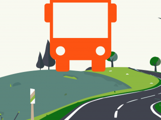 pictogramme d'un bus avec une route au premier plan