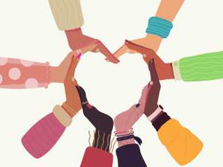 dessin d'un groupe de mains formant un coeur