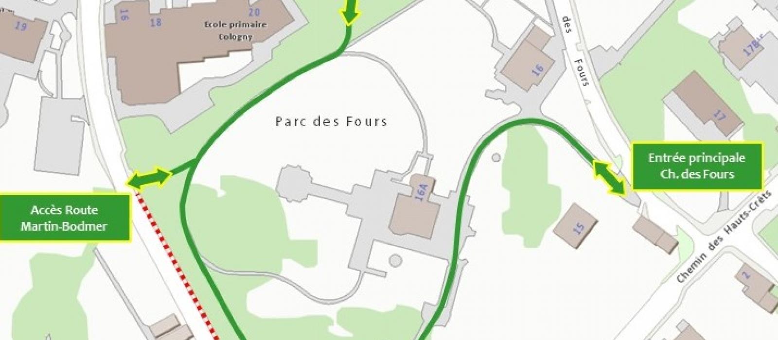 Plan accès piétons du Parc des Fours
