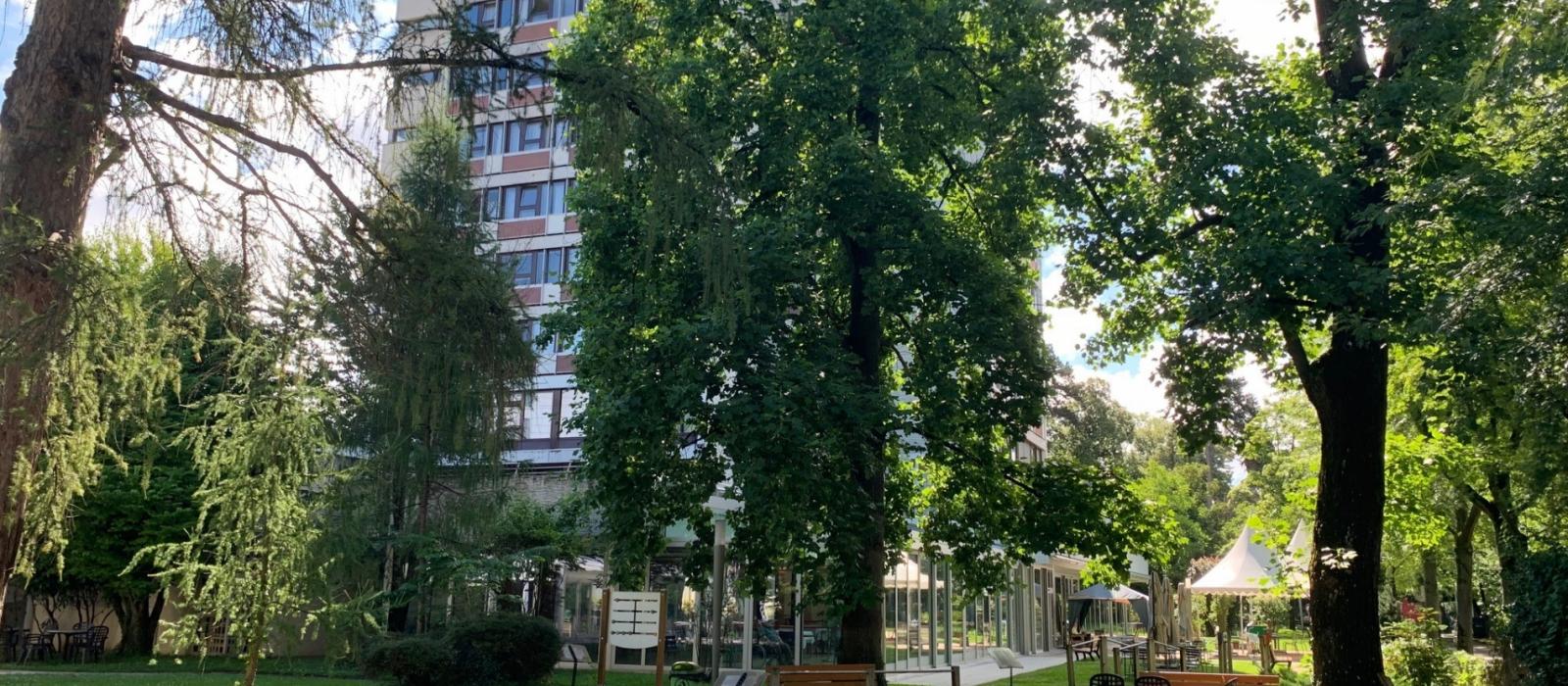 EMS Foyer Saint-Paul Vue de la façade de l'EMS Saint-Paul, côté jardin avec des arbres au premier plan