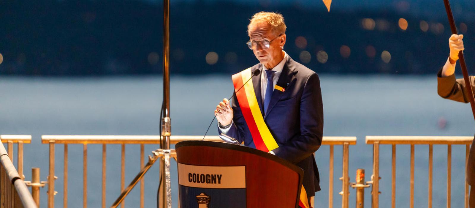 Monsieur Pascal Hornung, Maire de Cologny au Pré Byron durant son allocution du premier août 2024