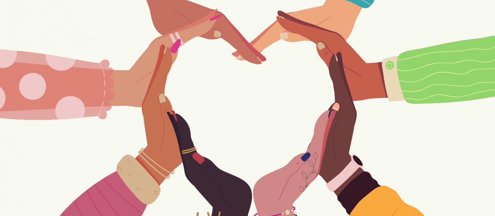 dessin d'un groupe de mains formant un coeur