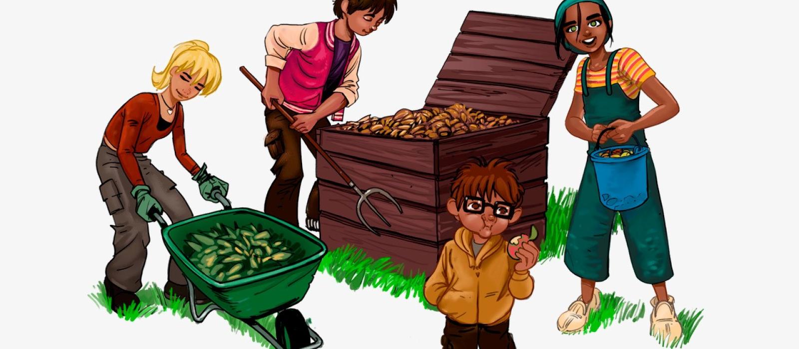illustration de M. Rochat: utilisation d'un composteur
