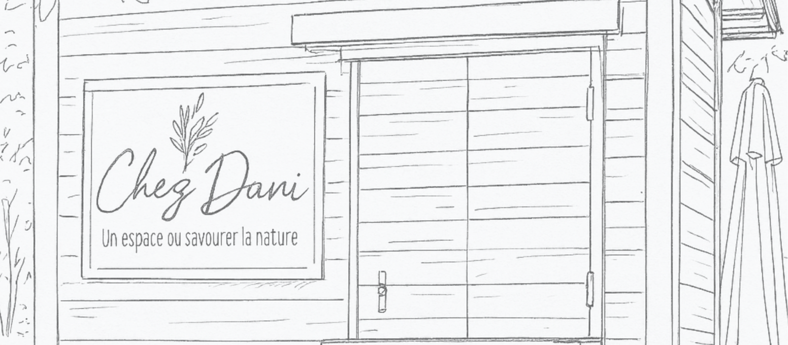 illustration au trait du chalet-buvette