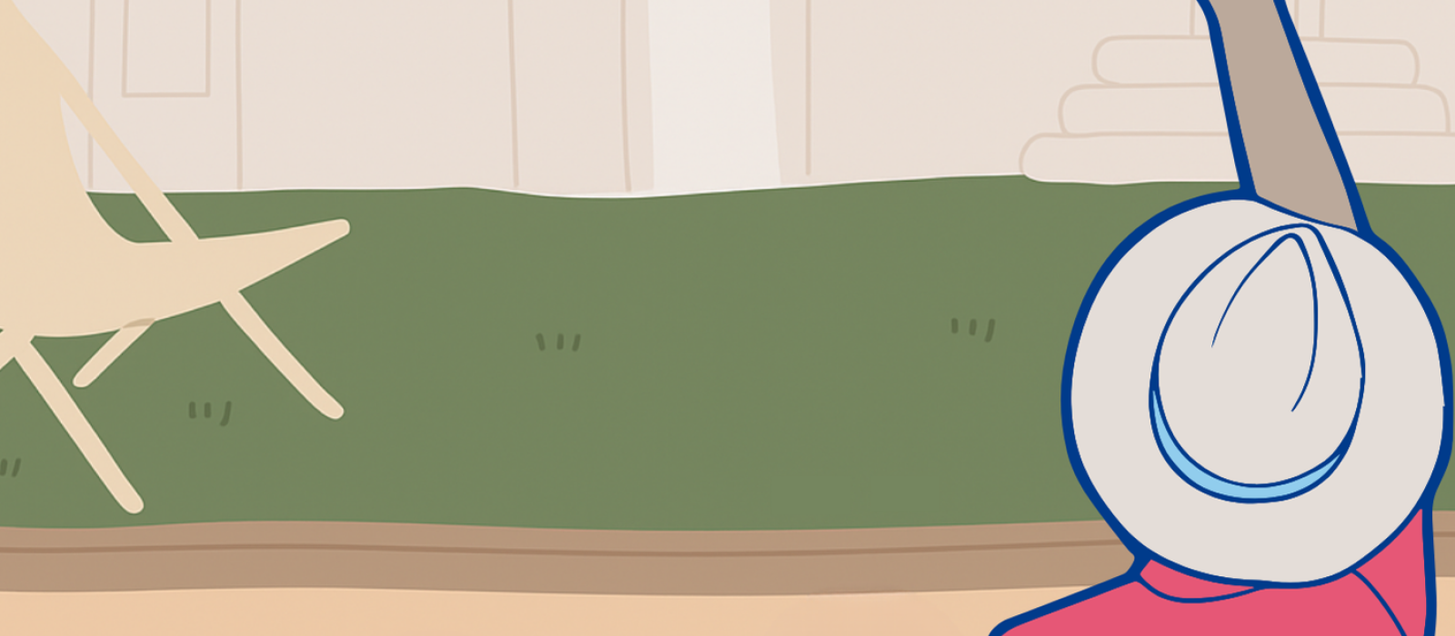 Joueur de pétanque (t-shirt rouge et chapeau) vu d'en haut