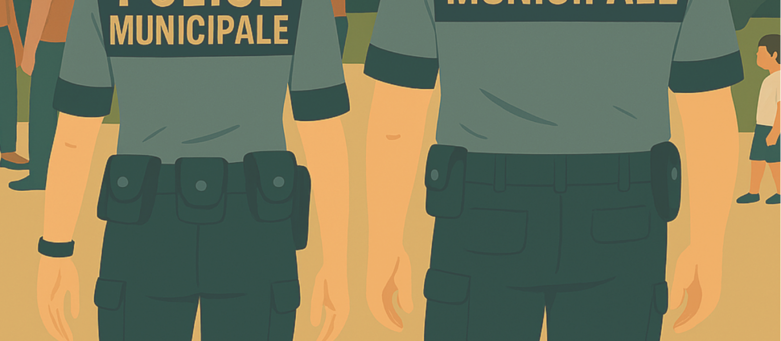 illustration avec deux membres de la police municipale marchant sur un chemin vus de dos
