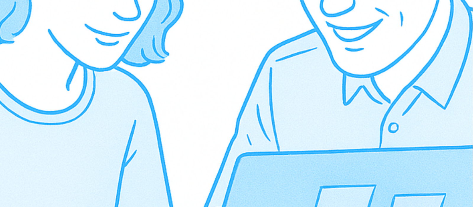 illustration d'un homme et d'une femme utilisant un ordinateur portable