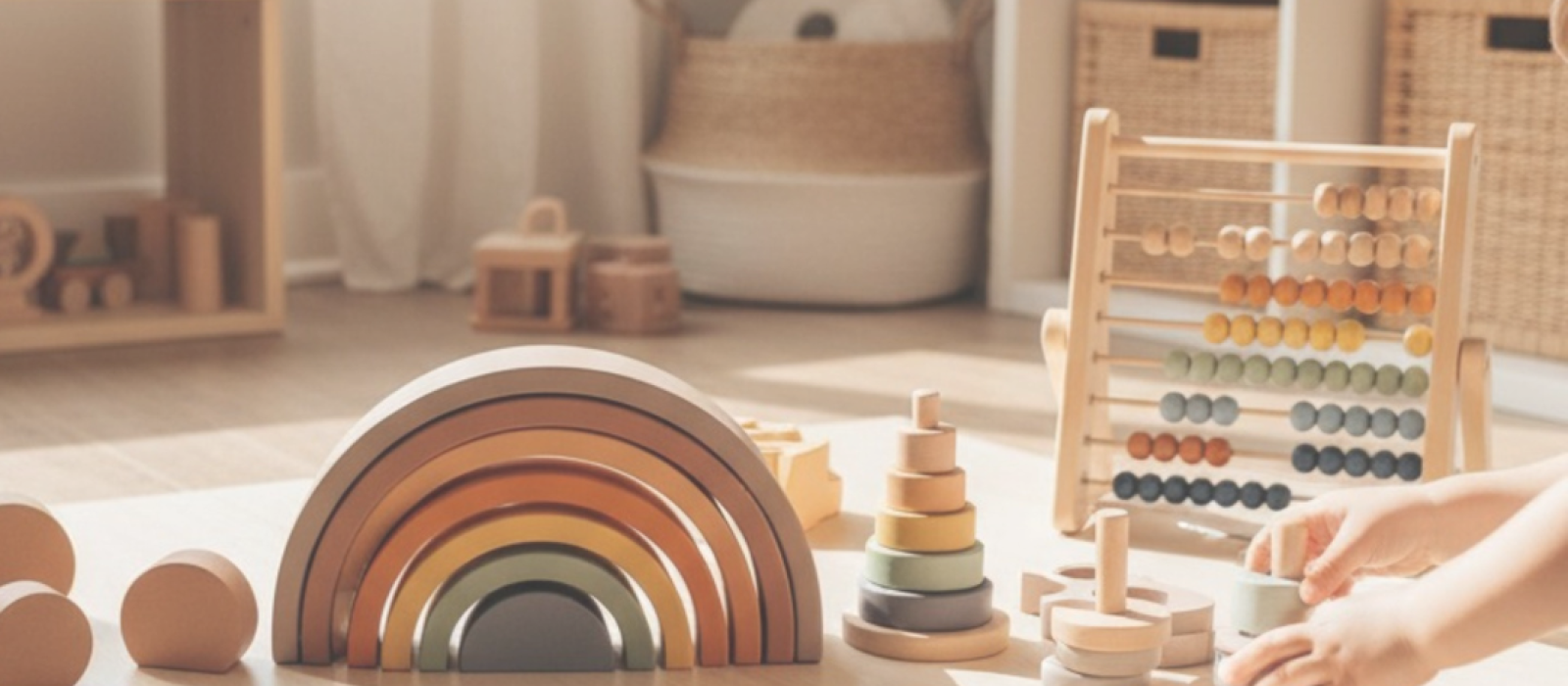 illustration d'un angle de pièce avec des jeux d'enfants en bois